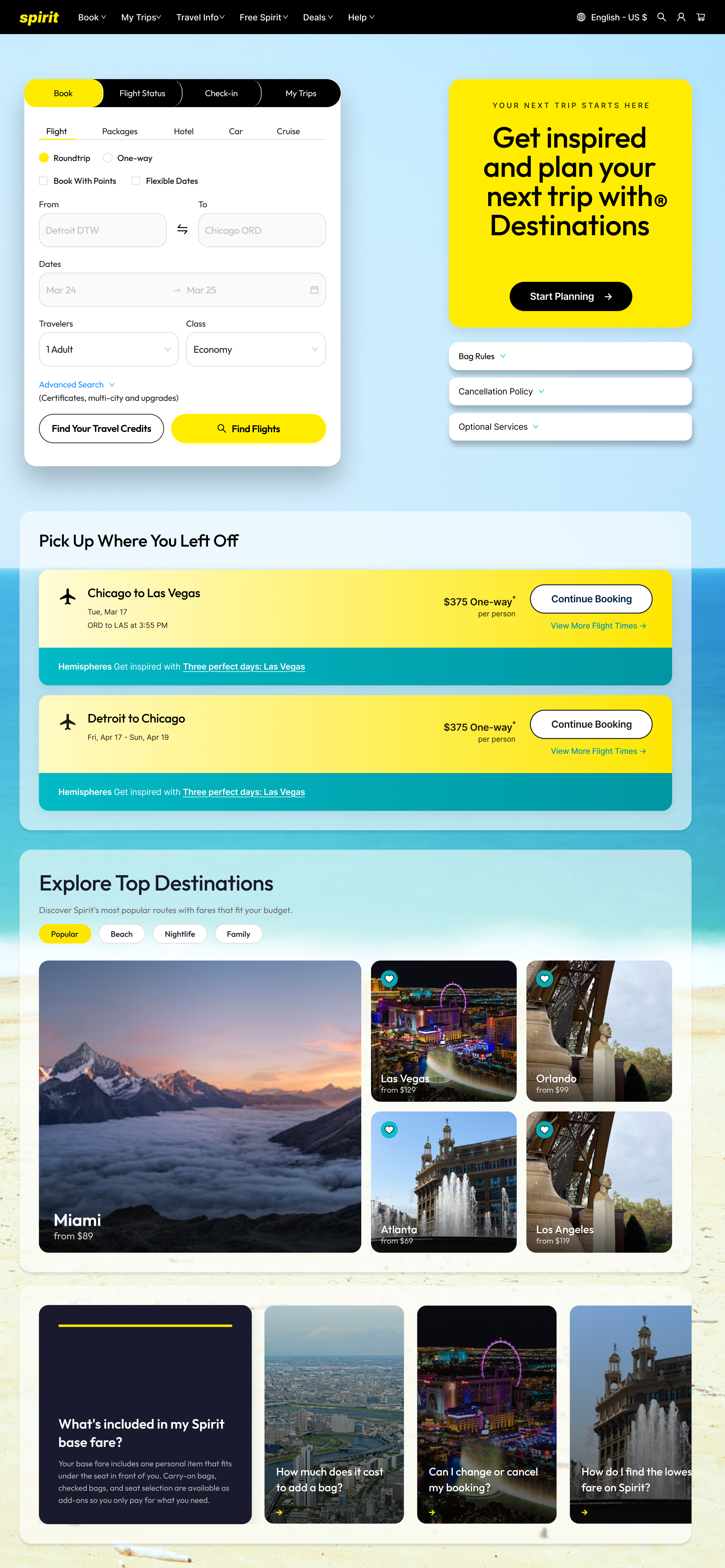 Redesigned Spirit homepage
